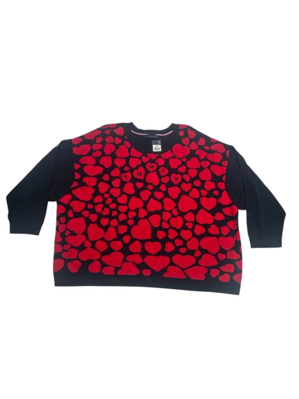 Tommy Hilfiger Crewneck Sweater 1X Plus Navy Red Heart Logo Knit Pullover Preppy